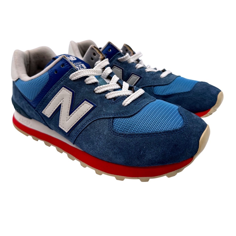 New Balance 574 Sneakers Mens 8.5 Blue Excellent Classic ML574ERG Suede Mesh